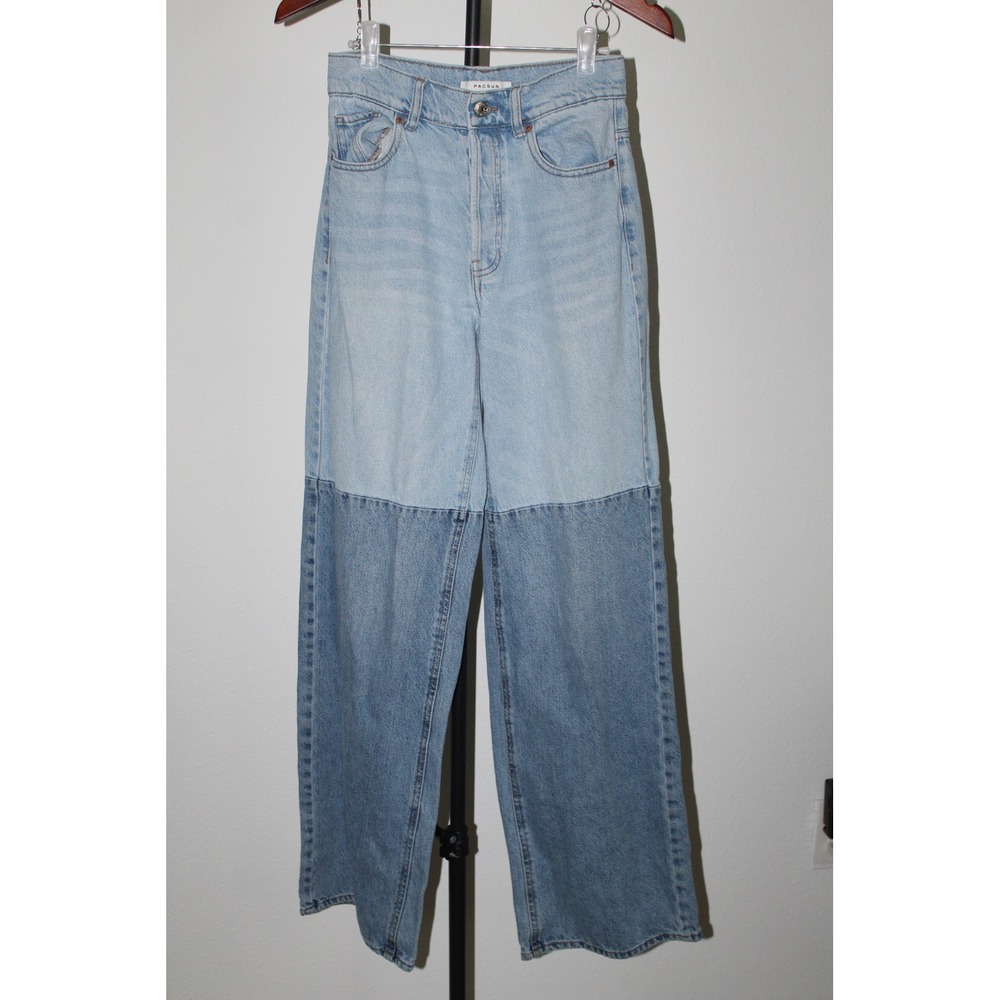 PacSun Two Tone Baggy Jeans High Waisted Wide Leg Blue‎ Denim Womens 24